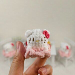 Handmade Amigurumi Crochet Kitty in a Skirt Plushie